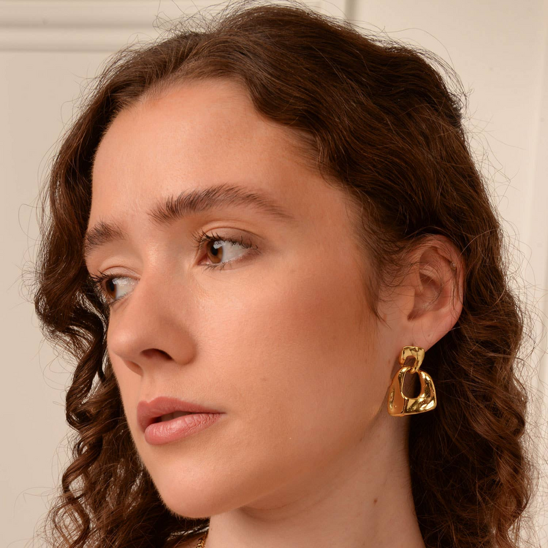 MY DORIS CHUNKY DOUBLE GOLD HOOPS - heart deco