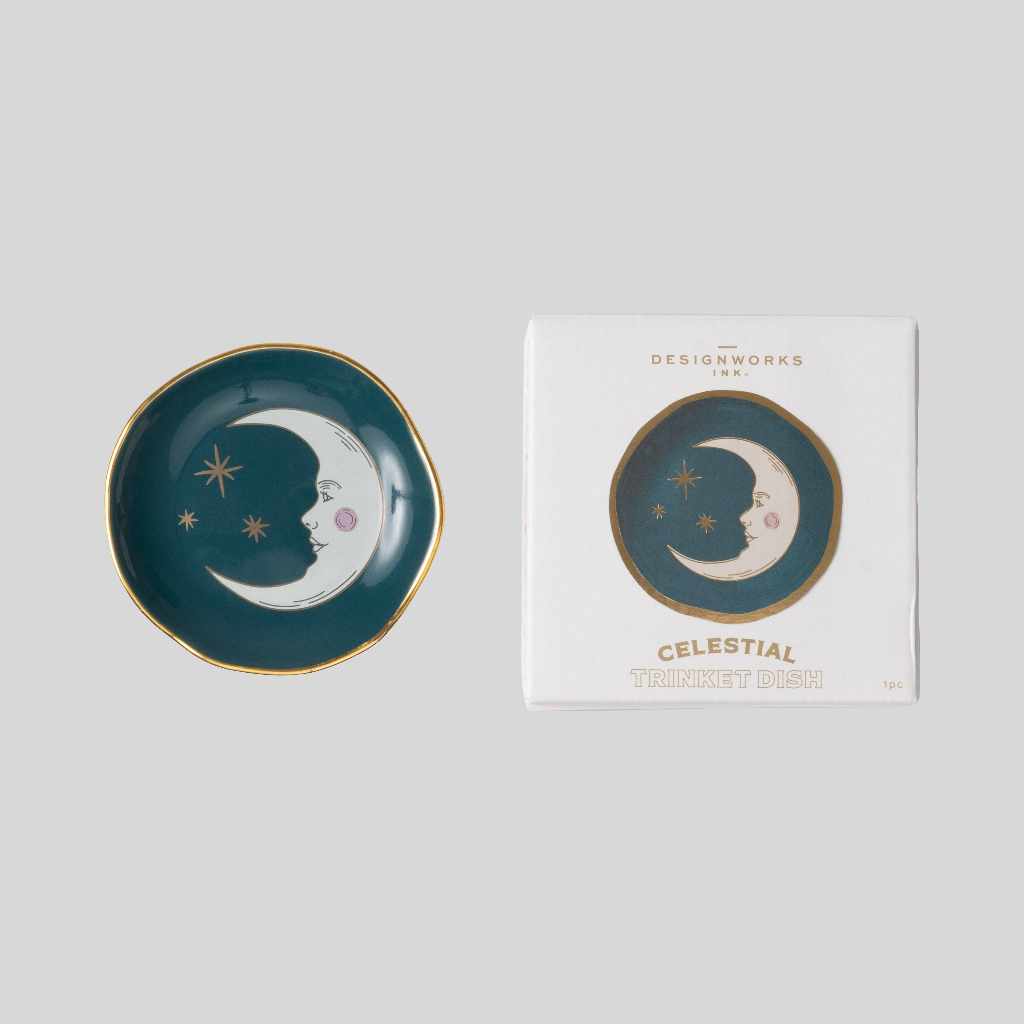 Celestial Ceramic Trinket Dish - Teal Moon