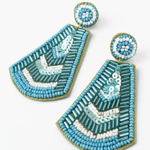 My Doris Blue Block Beaded Earrings - heart deco