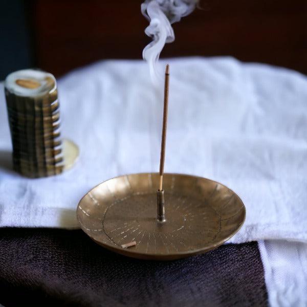 Brass Incense Holder with Incense Sticks - heart deco