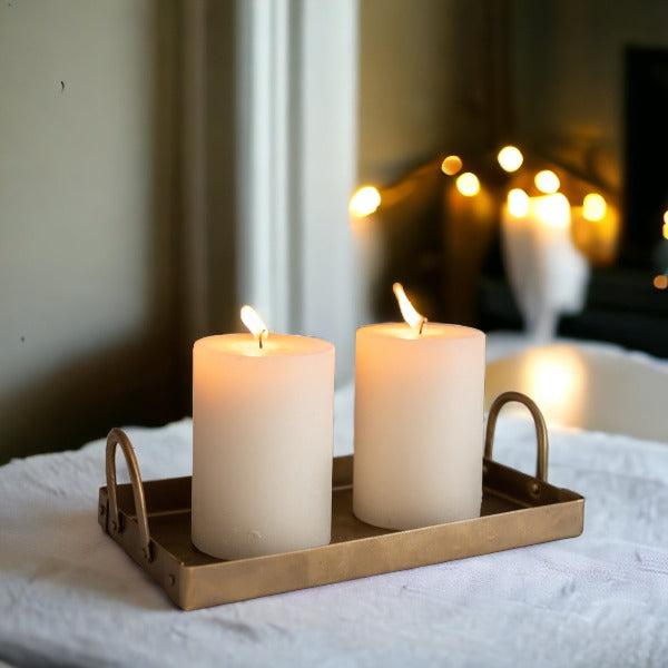 Rectangular Brass Tray for Candles or Cosmetics - heart deco