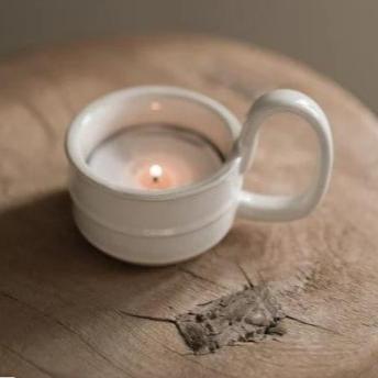 Stoneware Candle Cup - heart deco