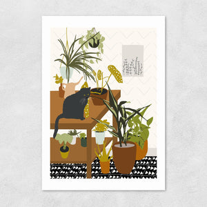 Cat House Plants Art Print  - heart deco