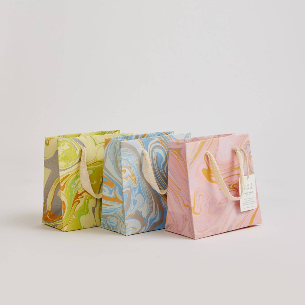 Hand Marbled Gift Bags (Small) - Pastel - heart deco