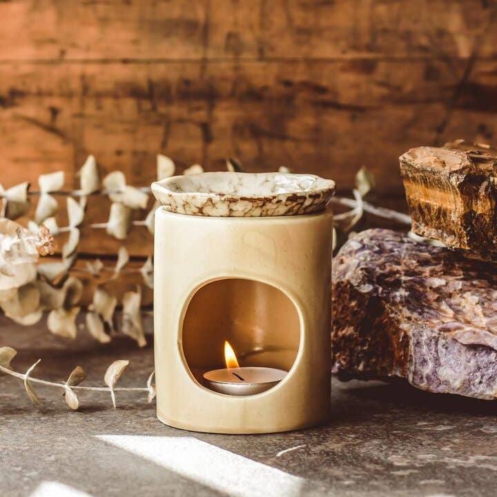 handmade ceramic burner for oils or wax melts - heart deco