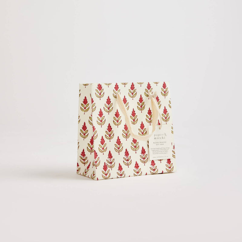 Hand Block Printed Gift Bags (Small) - Festive - heart deco