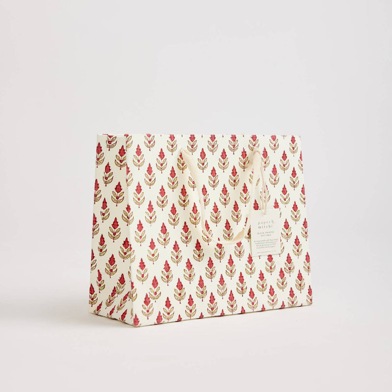Hand Block Printed Gift Bags (Medium) - Festive - heart deco