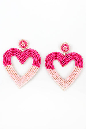 Pink Heart Two Tone Beaded Earrings