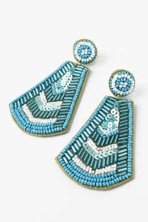 Blue Block Beaded Earrings