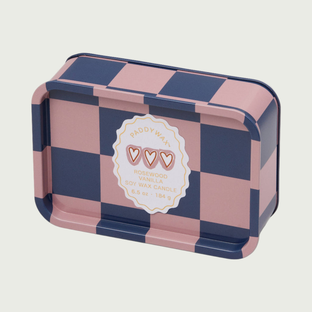Hearts Printed Tin Soy Candle - Rosewood Vanilla