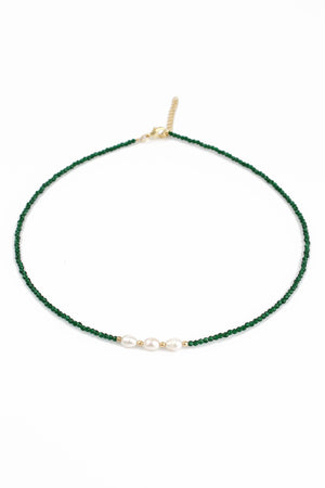 MY DORIS THREE PEARL GREEN NECKLACE - heart deco