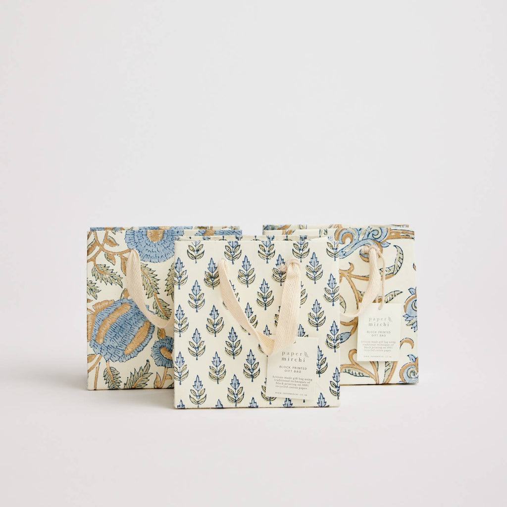 Hand Block Printed Gift Bags (Small) - Blue Stone