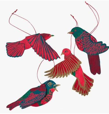 Festive Bird Paper Decorations - Pack of four - heart deco