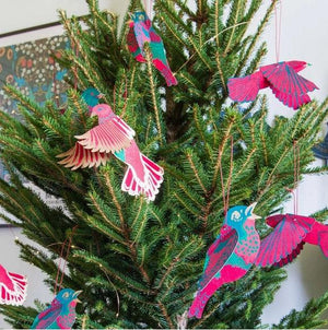 Festive Bird Paper Decorations - Pack of four - heart deco