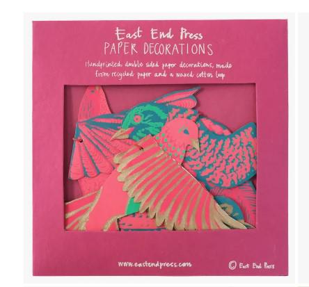 Festive Bird Paper Decorations - Pack of four - heart deco