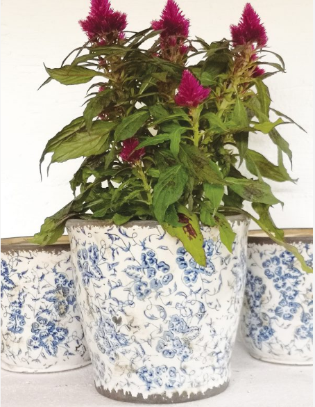 Blue and White Floral Vintage Style Planter - heart deco