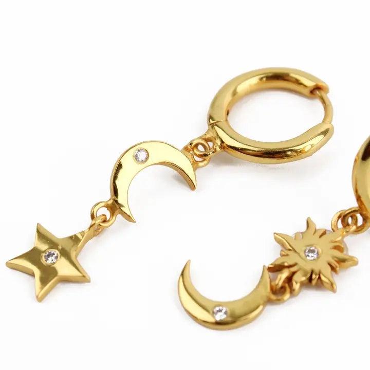 MY DORIS GOLD STAR & MOON ODD EARRING DROPS - heart deco