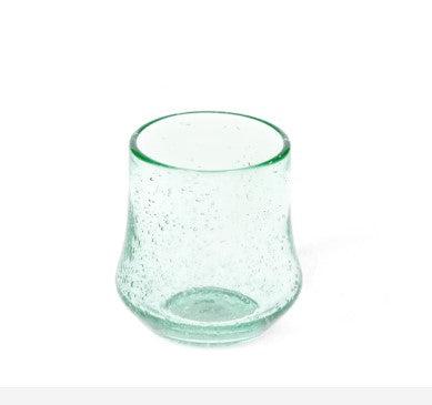Hand blown bubble glass tumbler - Blue - heart deco