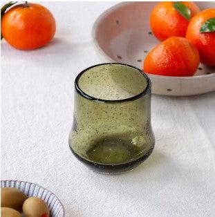 olive green glass tumbler - heart deco