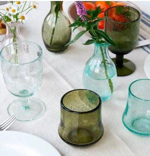 olive green glass tumbler - heart deco