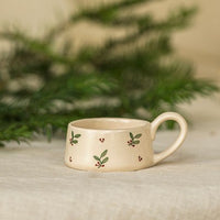 Candle Cup – Hand-Painted Holly Ceramic Tealight Holder - heart deco
