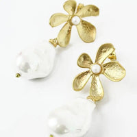 MY DORIS LARGE FLOWER PEARL DROP EARRINGS - heart deco