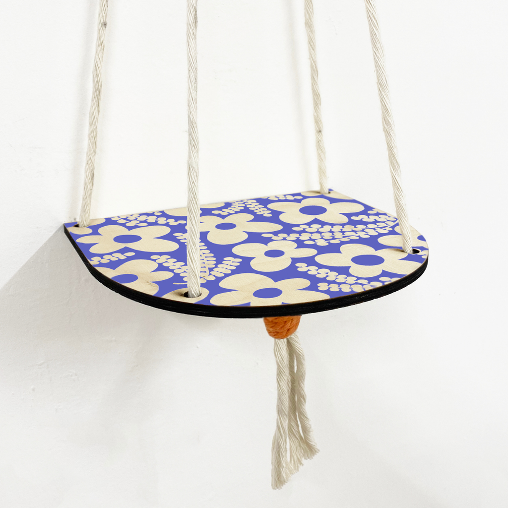 plant shelf with a blue floral design on a white background