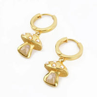 MY DORIS GOLD PEARL & RAINBOW MOONSTONE MUSHROOM EARRINGS - heart deco