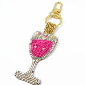 Pink Fizz Beaded Keyring - heart deco