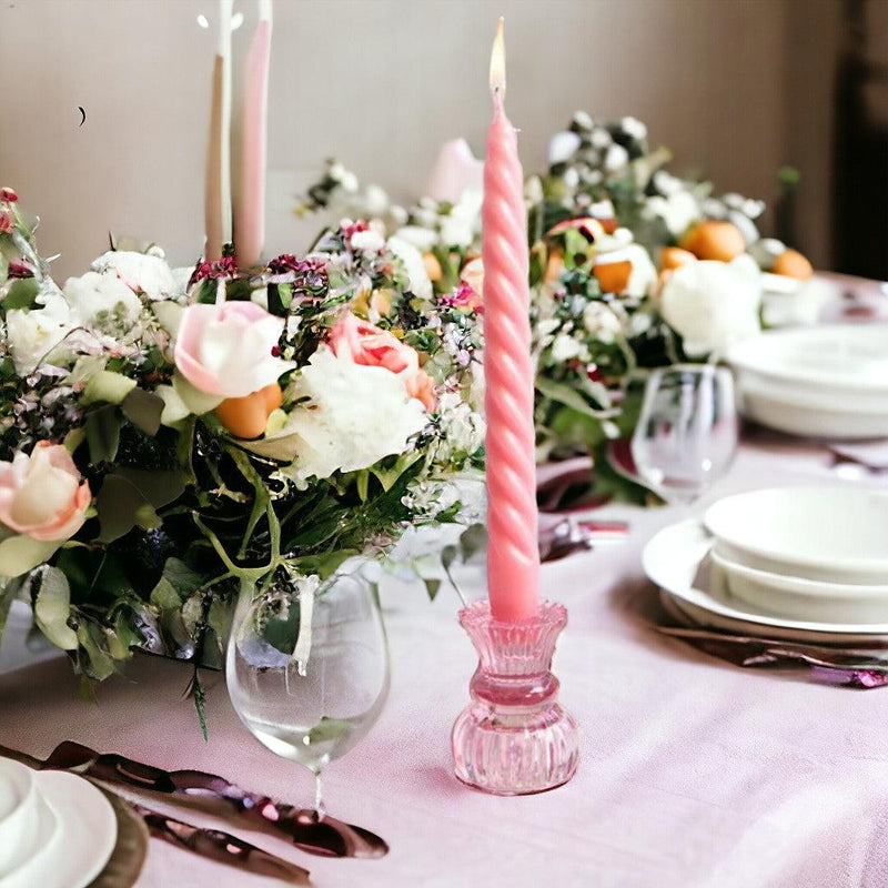 pink glass candleholder - heart deco