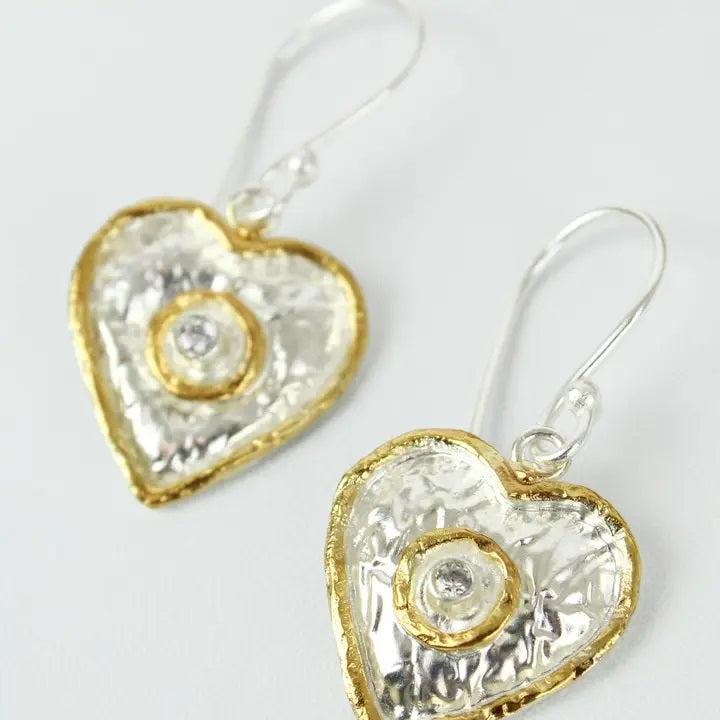 MY DORIS SILVER & GOLD HEART CRYSTAL DROP - heart deco