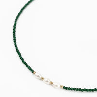 MY DORIS THREE PEARL GREEN NECKLACE - heart deco