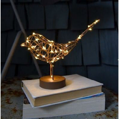 Decorative LED Copper Light Up Robin - heart deco