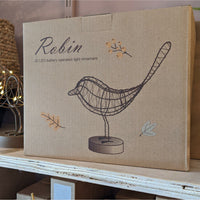 Decorative LED Copper Light Up Robin - heart deco