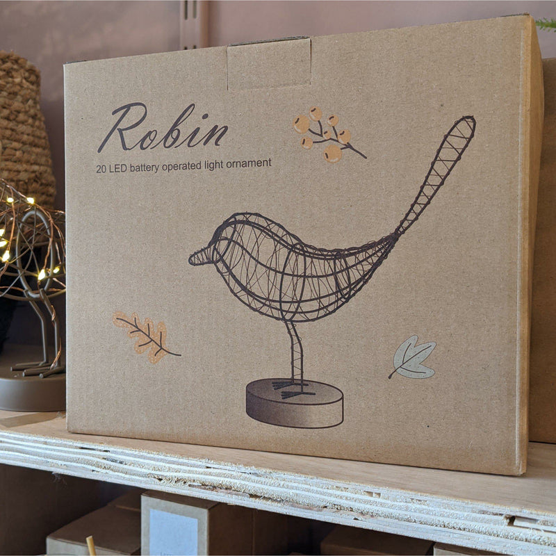Decorative LED Copper Light Up Robin - heart deco