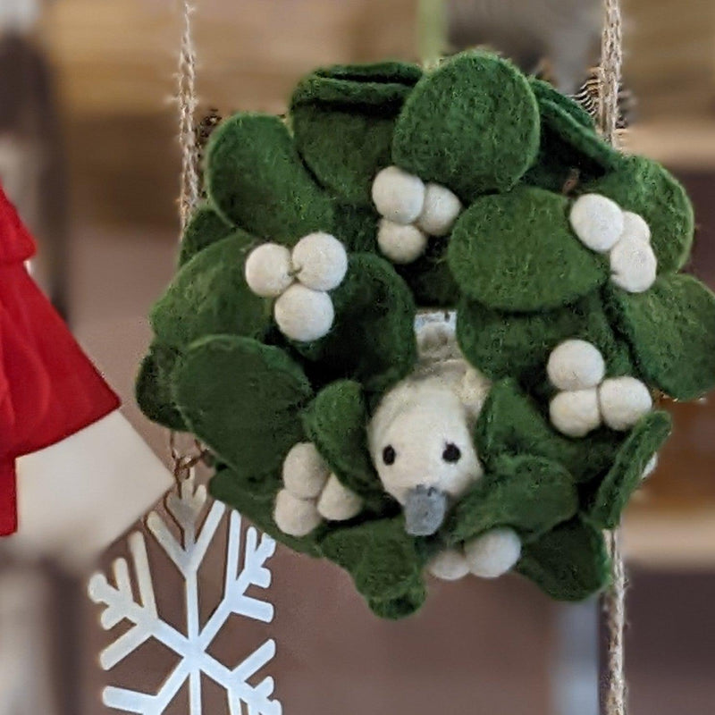 Mistletoe and Dove Mini Felt Wreath - heart deco