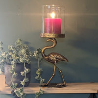 Antique Gold Flamingo Candle Holder - heart deco