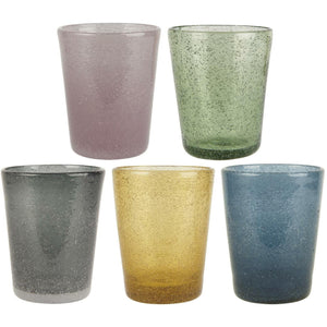 Set of 5 Assorted Coloured Drinking Glasses - heart deco