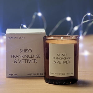 Shiso Frankinsence and Vetiver Heaven Scent Heritage Range Plant Wax Candles - heart deco