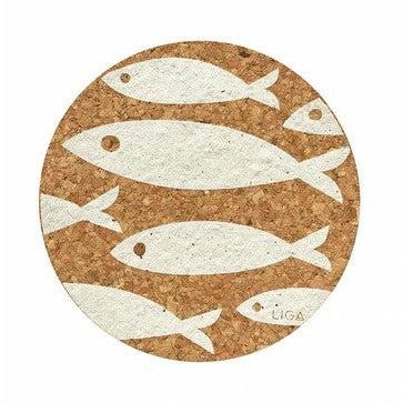 Liga Eco White Fish Cork Placemat and Coaster - heart deco